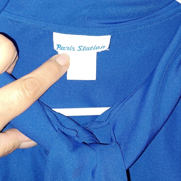 Vintage Paris Station Blue Womens Blouse (2XL) Silk-Like - Picture 2 of 6